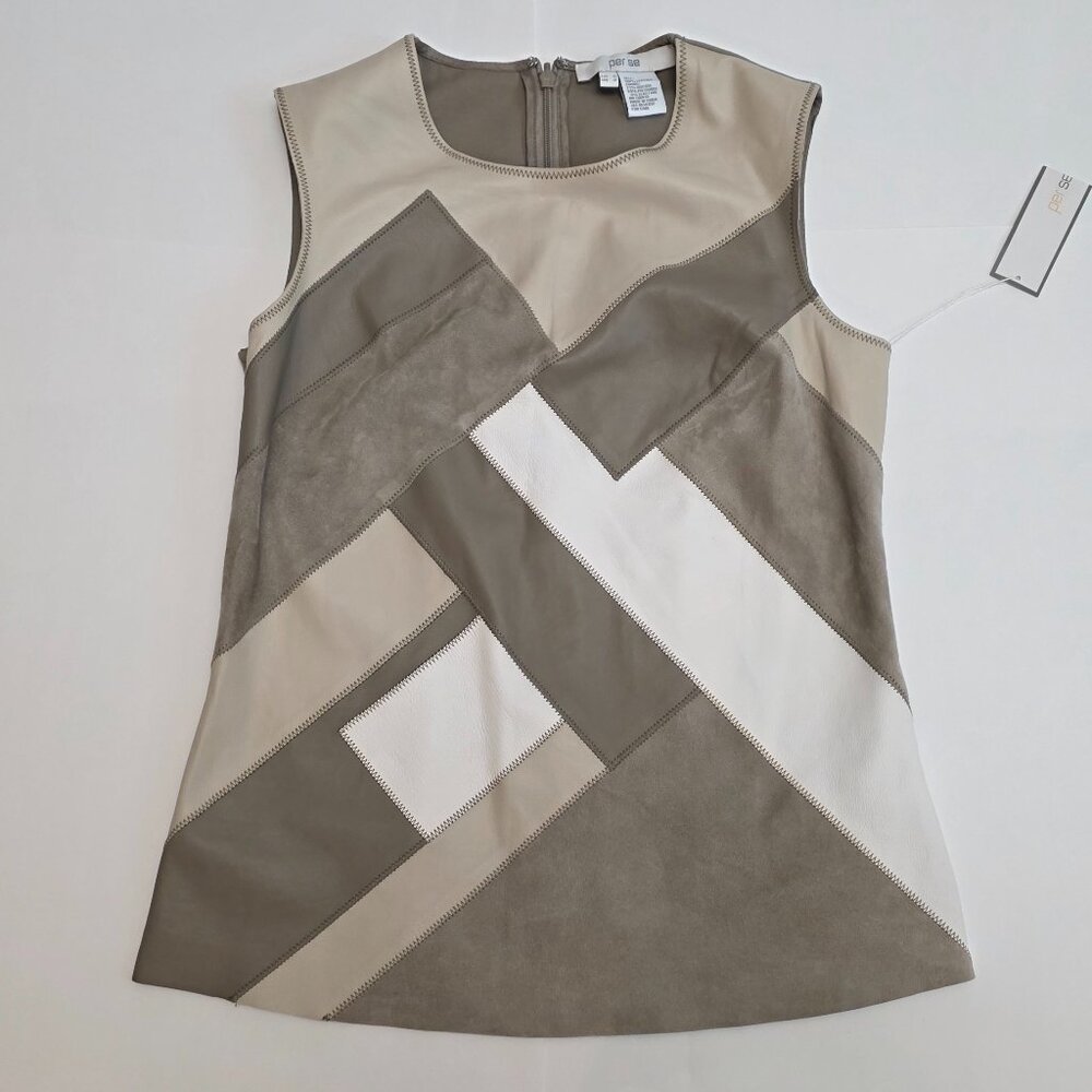 Per Se by Carlisle Suede Leather Patchwork Sleeveless Top - Picture 4 of 14